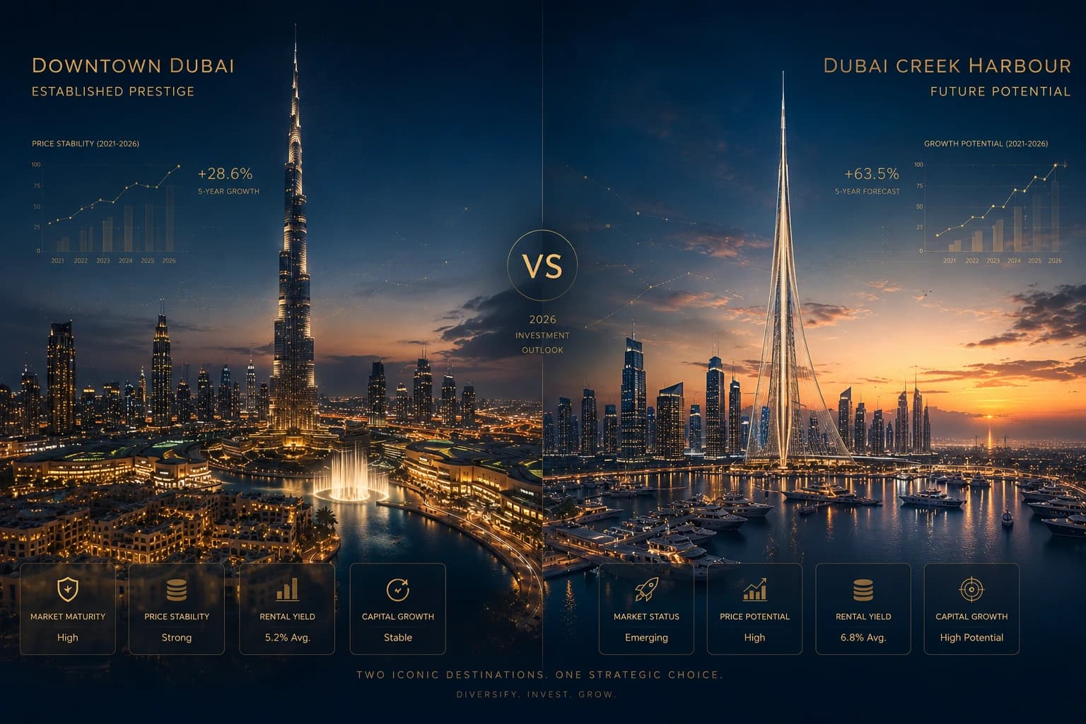 Dubai Creek Harbour vs Downtown: Der Vergleich 2026